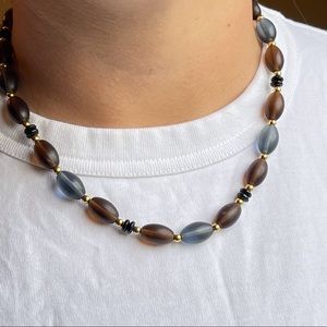 Vintage Navy & Brown bead necklace